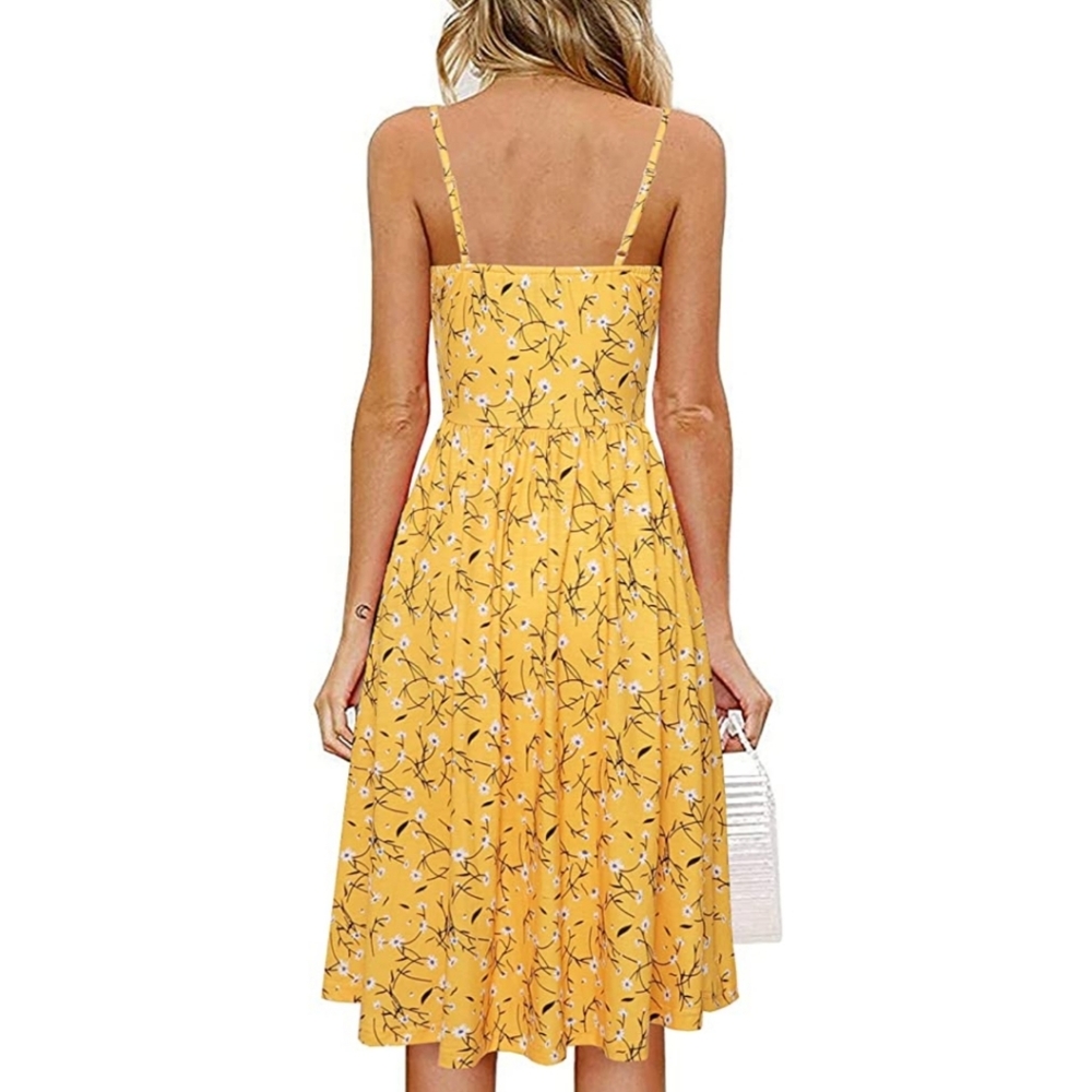 Yellow Floral Button-Front Ruched Sundress, Size XL - Picture 2 of 6